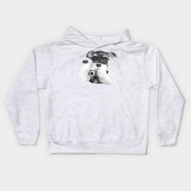 Schnauzer with Camera Kids Hoodie by zkozkohi